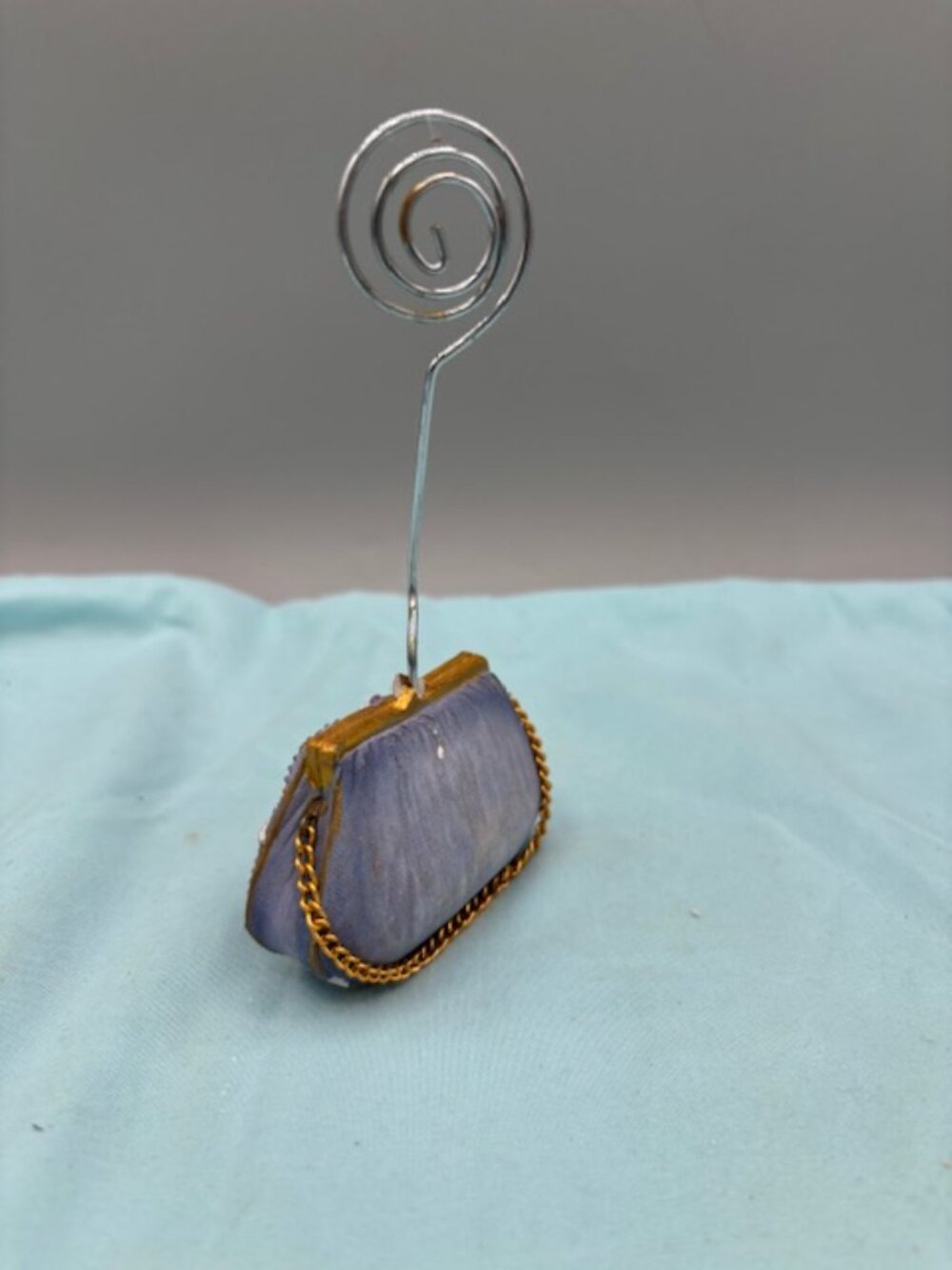 Blue Purse Photo Picture Wire Card Note Holder - Picture 2 of 4